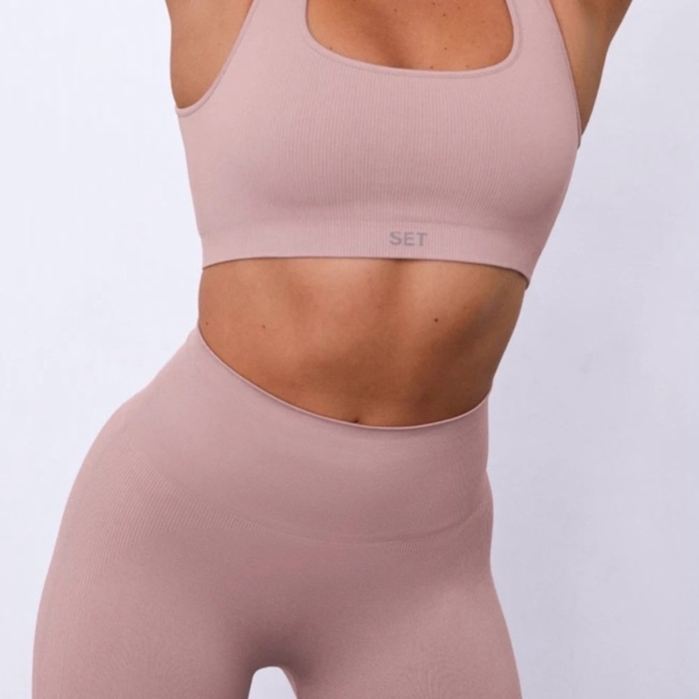 SET ACTIVE Amethyst Sculptflex Seamless Box Bra Bike Shorts Small Rare Edition